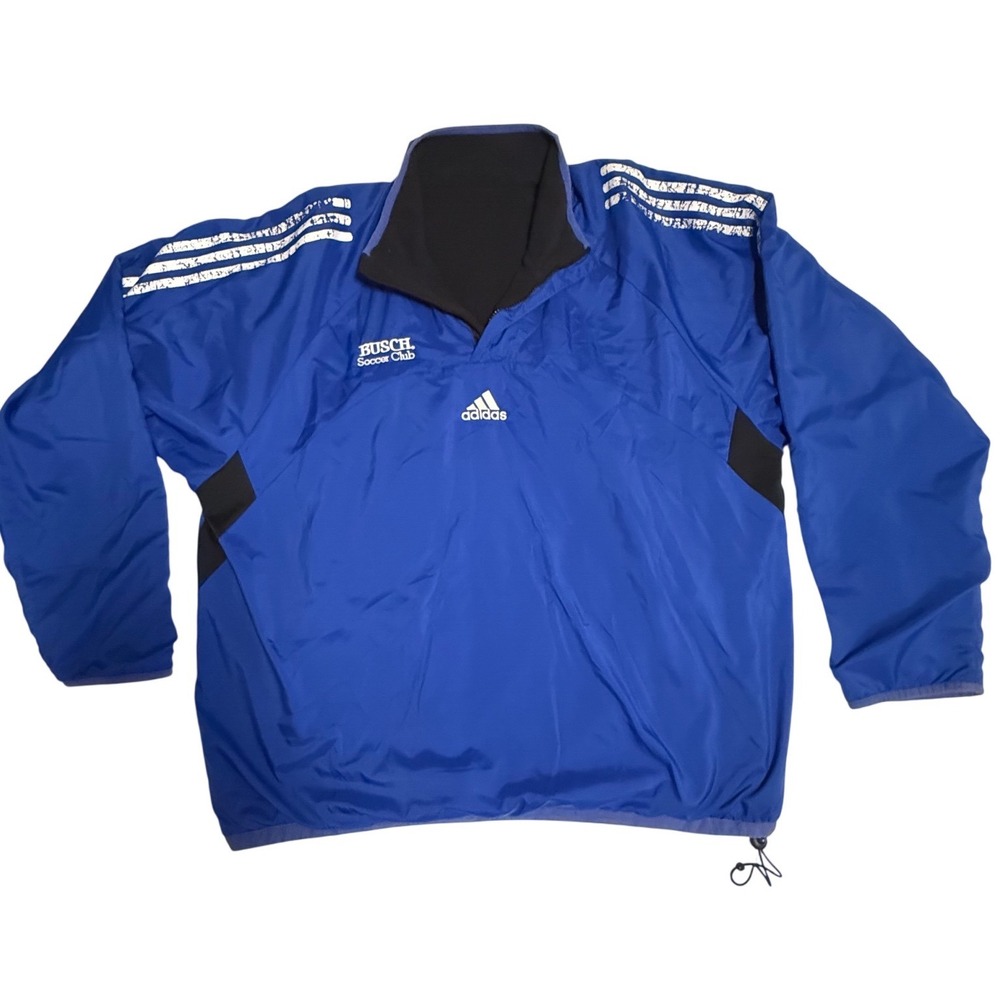 Adidas Busch Soccer Club Reversible Jacket Mens Blue Windbreaker Black Fleece L